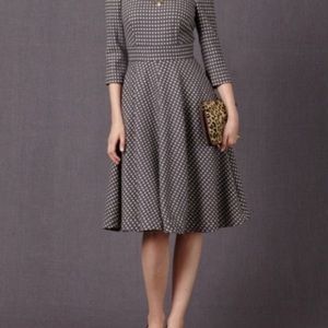 Boden Kate teal dot fit and flare wool blend dress